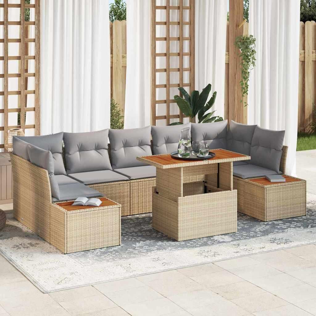 Maison Exclusive - Garten-Sofa-Set mit Speicher 8 pcs Beige Poly Rattan