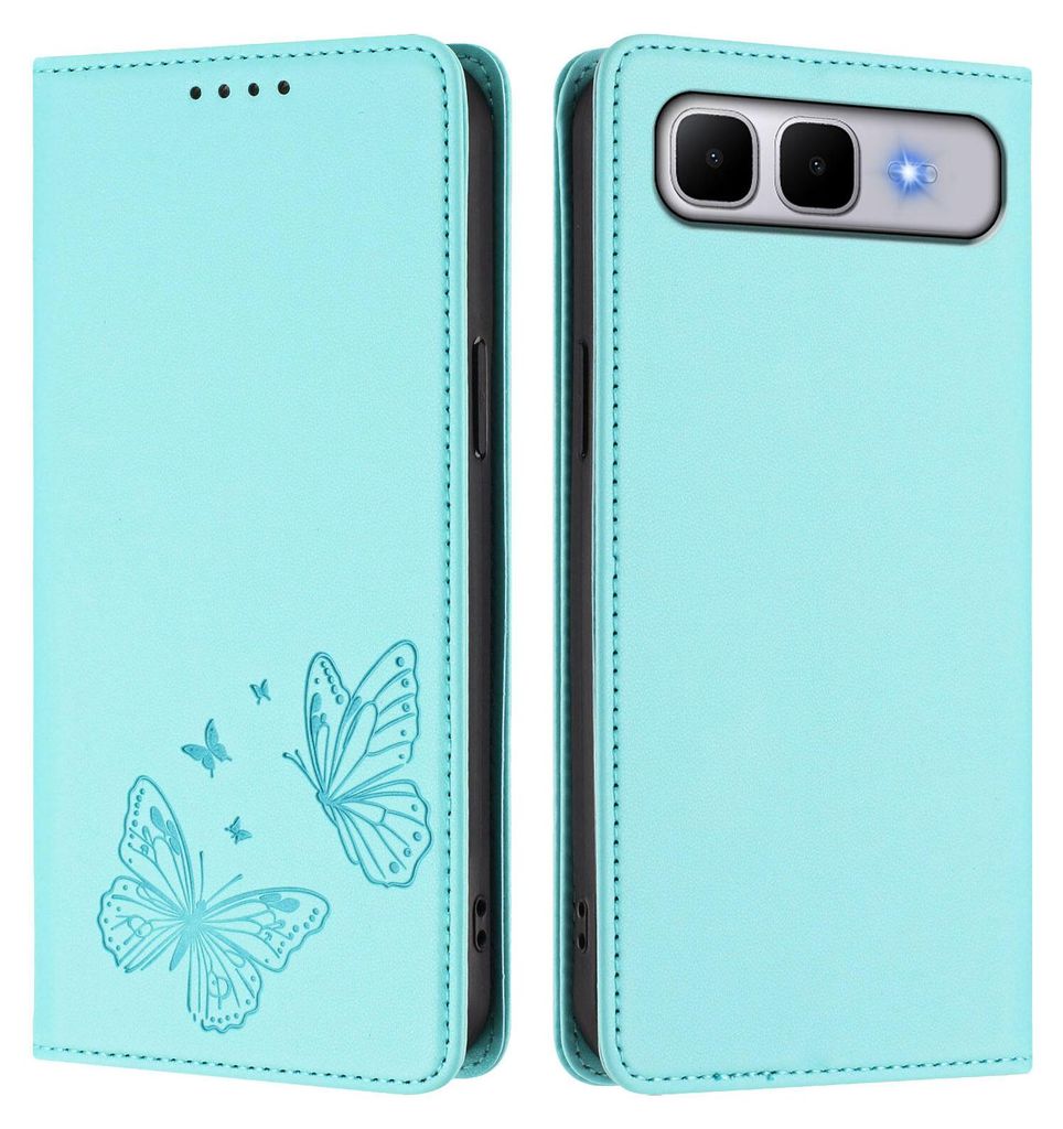 Lederhülle für Infinix Smart 10 Plus, Schmetterling Prägung Leder Brieftasche Schutzhülle mit Ständer Türkis