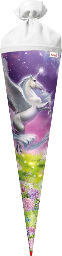 ROTH Schultüte groß Magic Pegasus 70 cm rund Rot(h)-Spitze Filzverschluss Zuckertüte Schulanfang