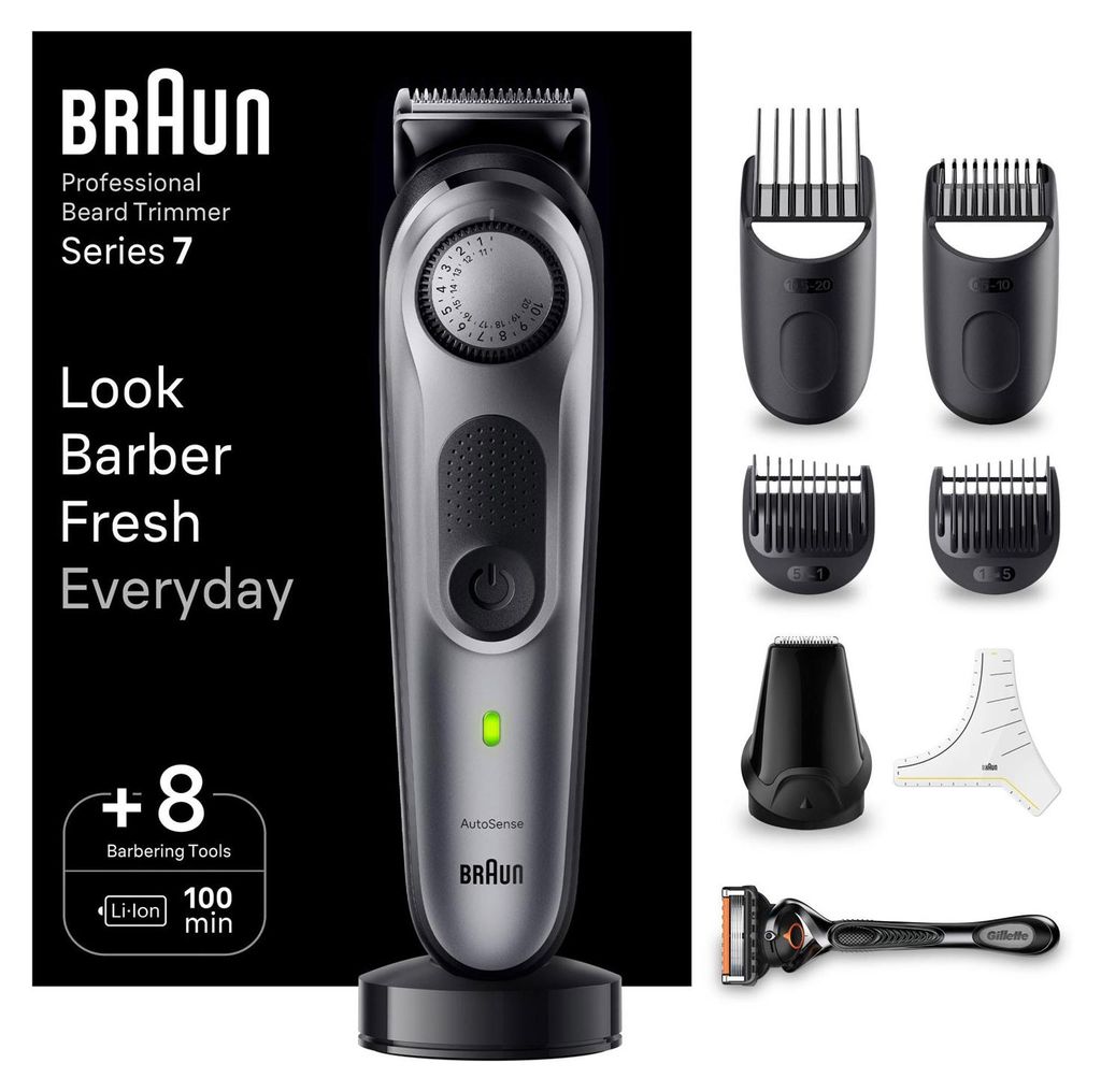 Braun BeardTrimmer 7 BT7420, Waschbar, Akku, Schwarz, Grau Produktbild 