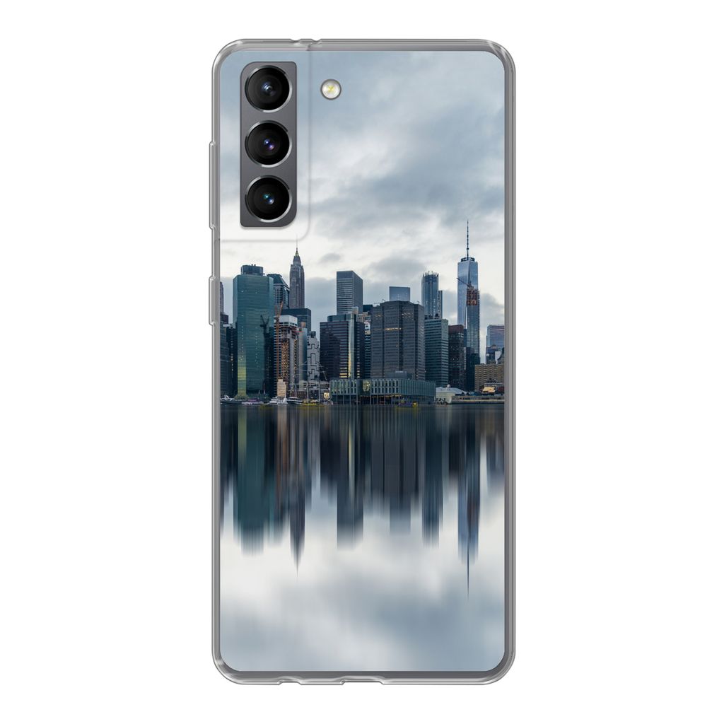 MuchoWow Handyhülle Schutzhülle Hülle für Samsung Galaxy S21 New York - Skyline - Spiegelung Silikon Softcase Handy Hülle - Softcase