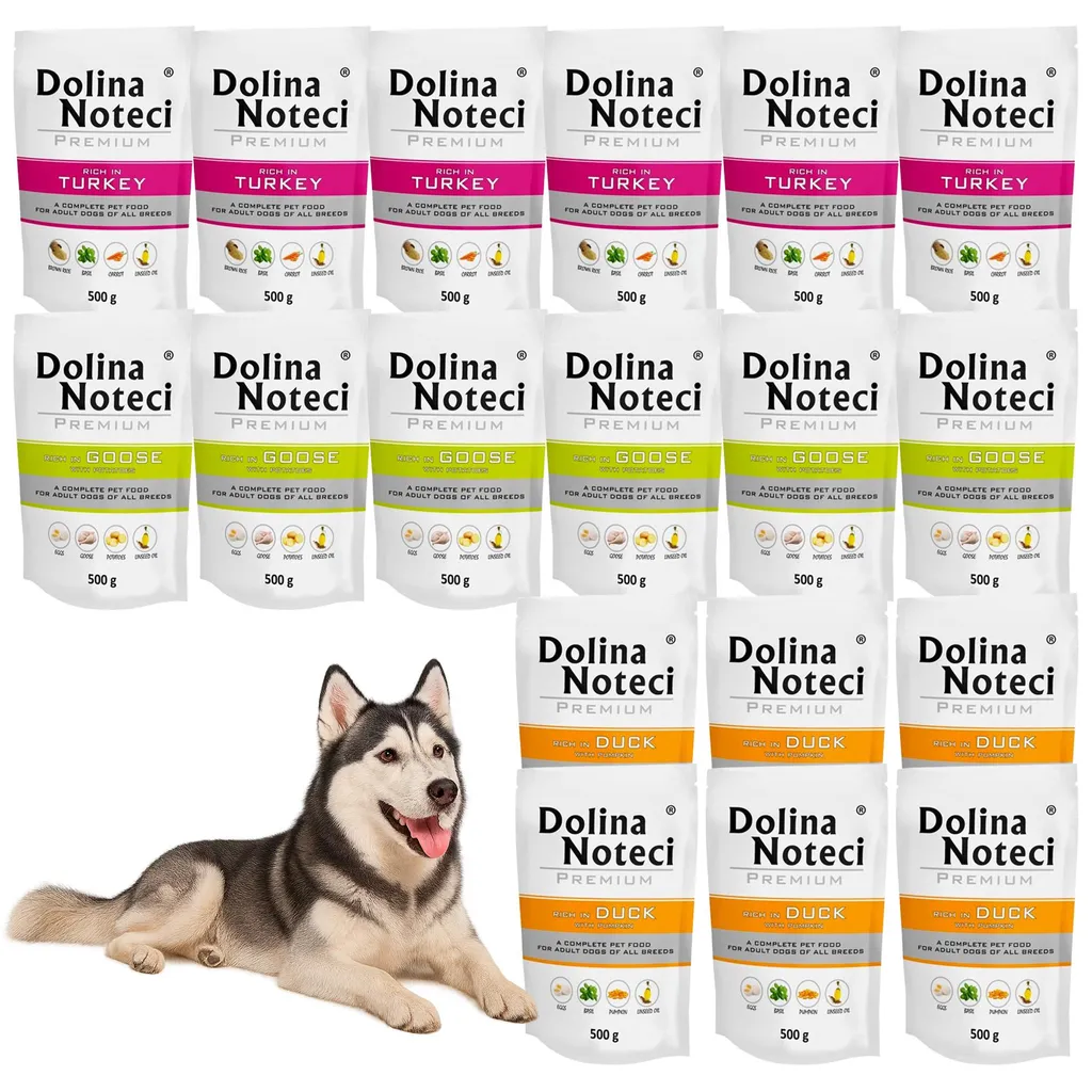 Dolina Noteci cibo umido per cani, 18×500 g mix: Oca anatra tacchino 9kg