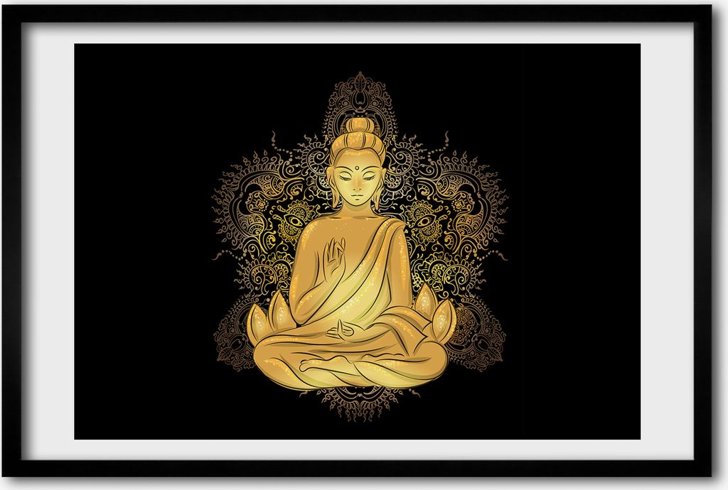 Bild 60x40 MDF-Rahmen, Wandkunst sitzender buddha