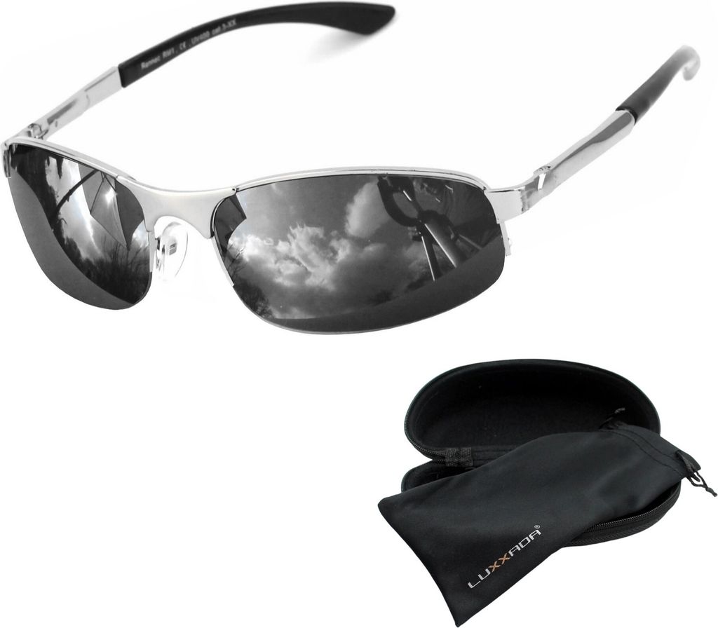Sportliche Herren Sonnenbrille schmal Metall Edelstahl Gestell mit Federgelenke UV400 Oval Schwarz Getönt Brillenbox