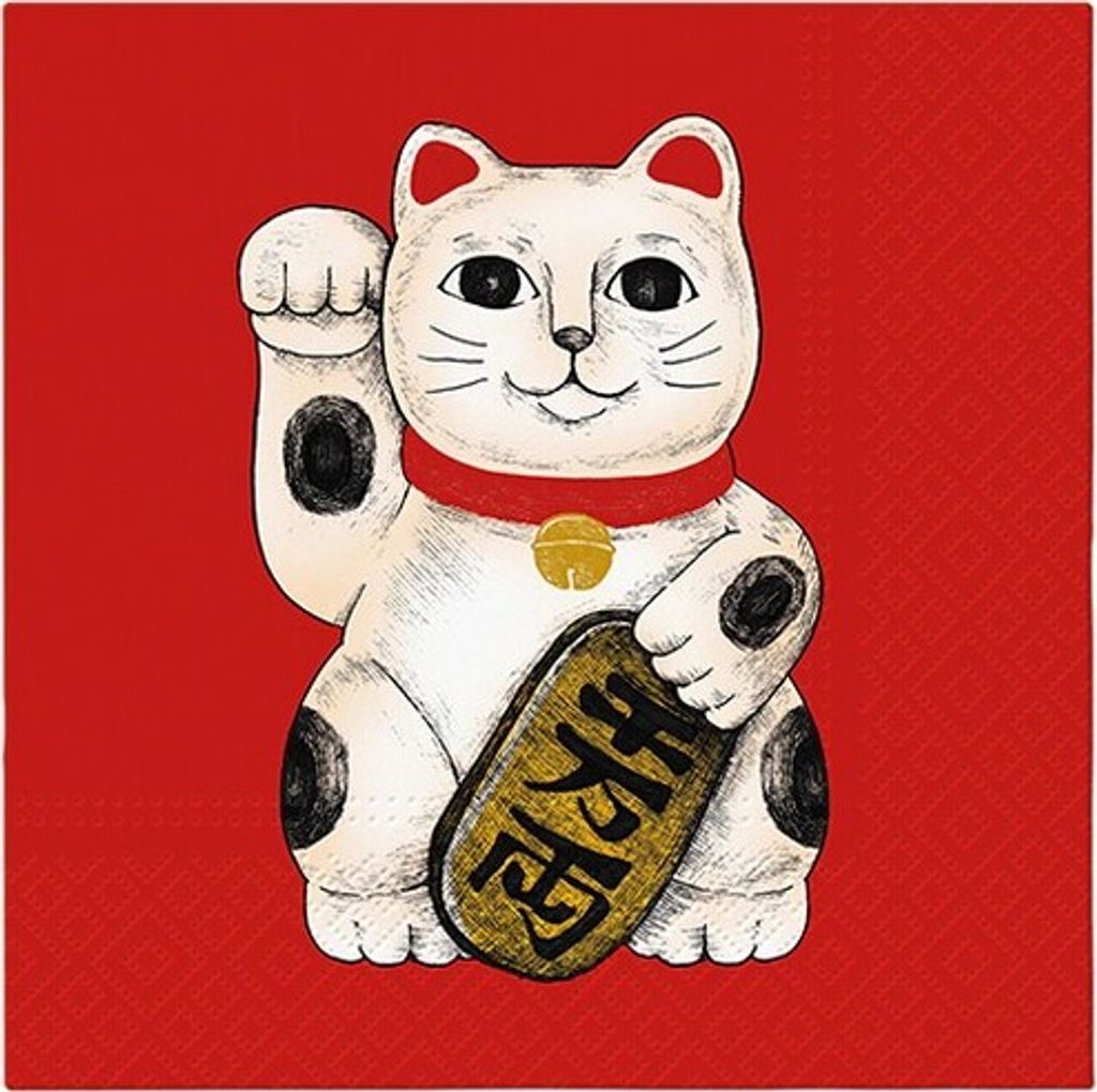 20 Servietten Maneki Neko - Japanische Katze 33x33cm Produktbild 