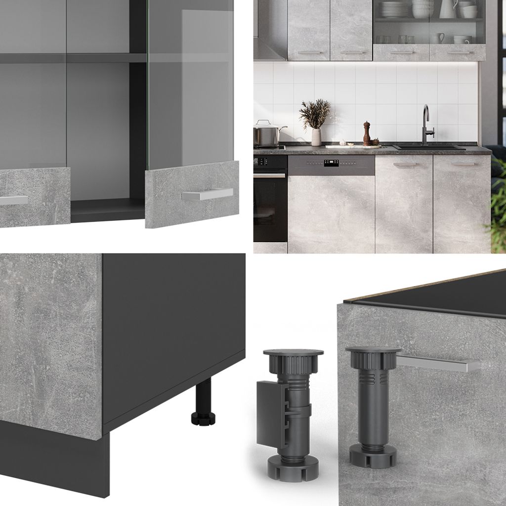 Meuble De Cuisine Complet Vicco R- Line – 300 Cm Sans Plan De Travail Blauw Gris Blanc Sans Plan De Travail