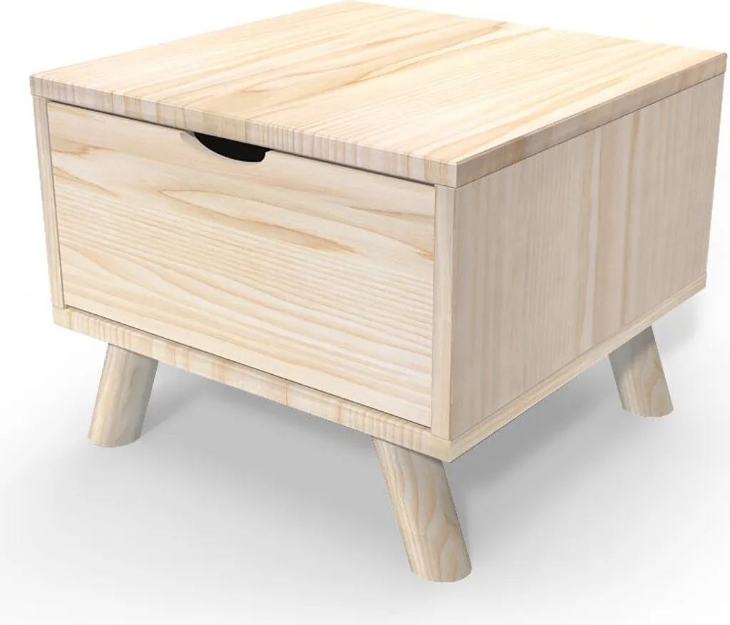 Table de chevet scandinave Viking en bois massif brut avec un tiroir
