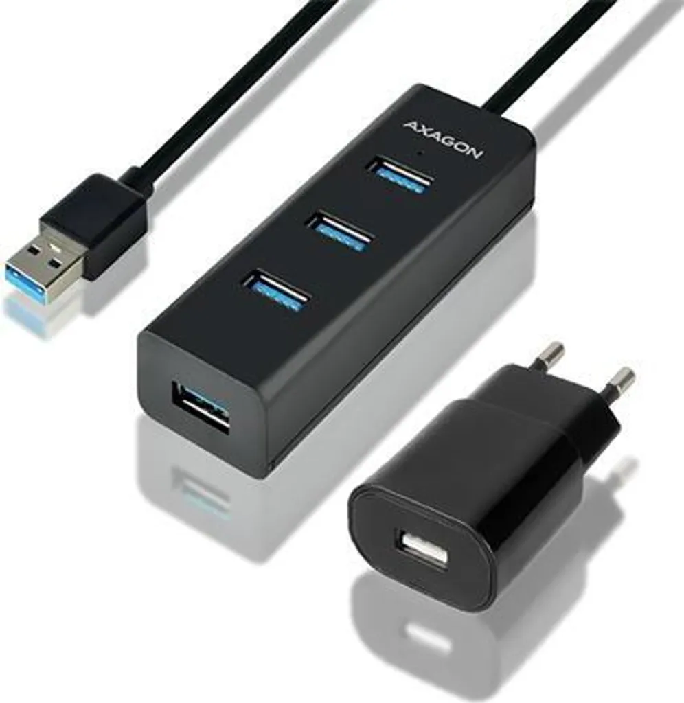 Hub USB 3.0 pour Bureau AXAGON : 4 Ports Haute Vitesse avec Chargeur AC