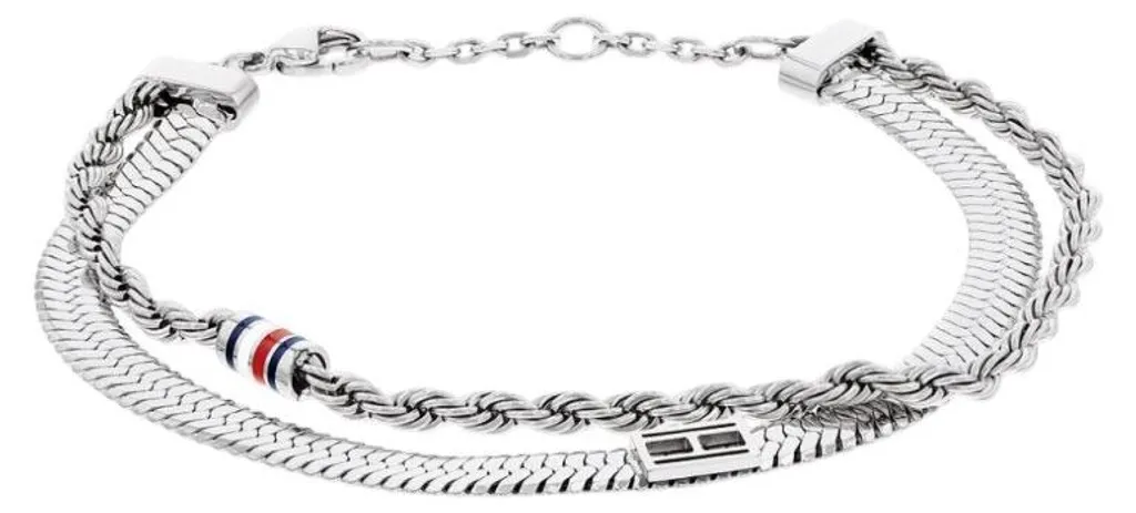 Bracelet double couche en acier résistant avec maillons entrelacés
