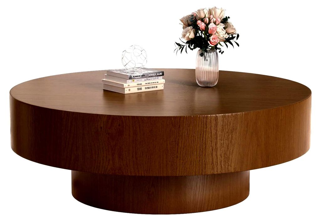 Moderner Couchtisch 100cm, Wohnzimmertisch mit stabiler Basis, Tischplatte in Holzoptik & sicheres rundes Design, geeignet für Apartments, kleine ...