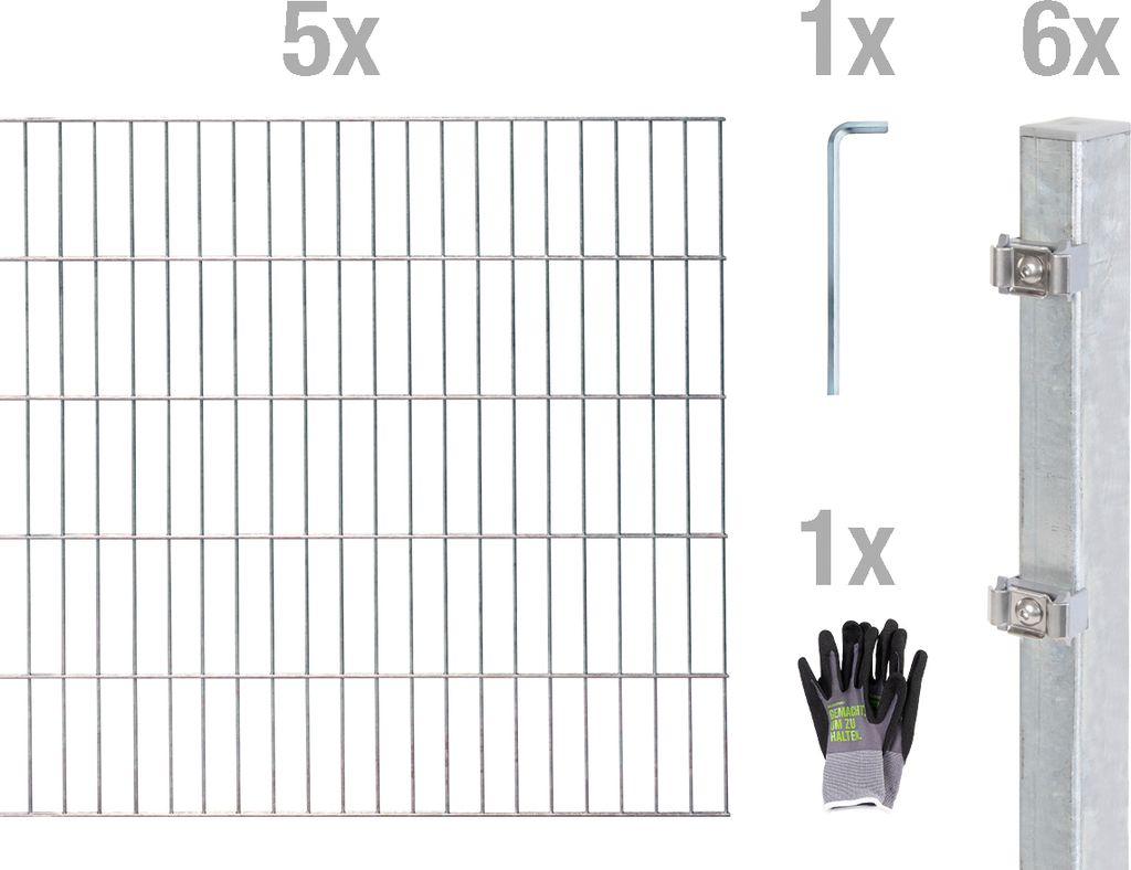 Doppelstab-Zaunmatten-Grundset inkl. Handschuh