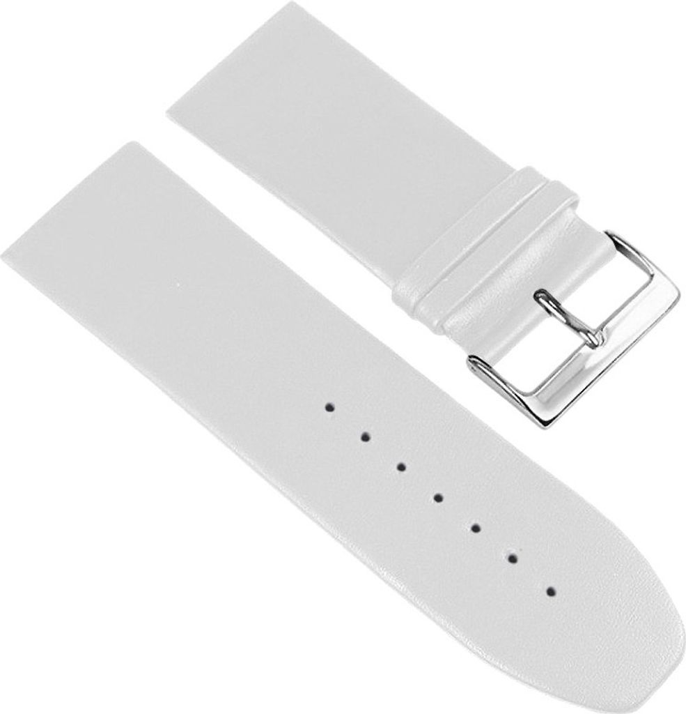 Eichmüller Band | Uhrenarmband Nappaleder weiß glatt flach Verlauf, Stegbreite:30mm, Schließe:Silbern