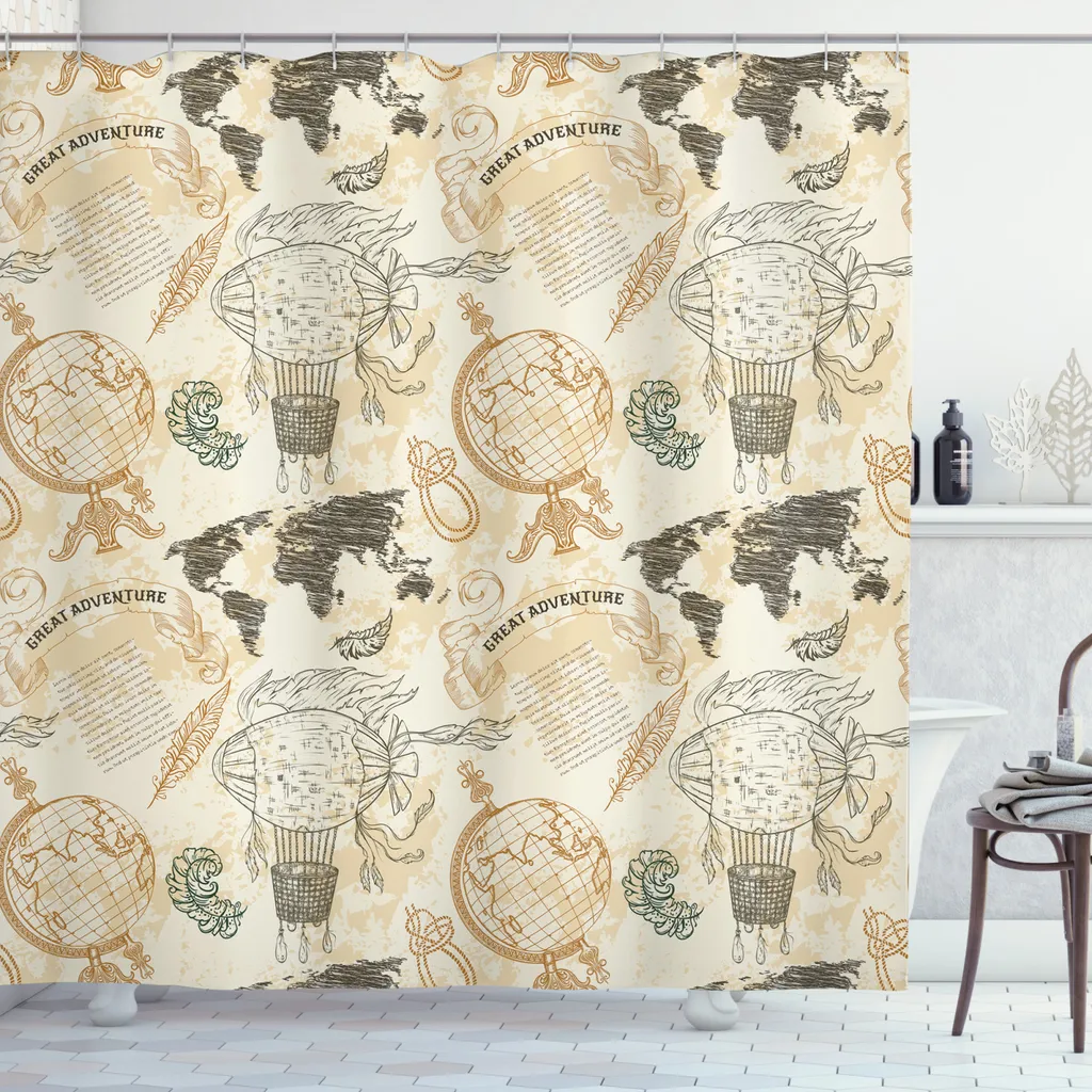 Tenda Doccia Design Mappa Mondo ABAKUHAUS 175x220 - Beige Oliva