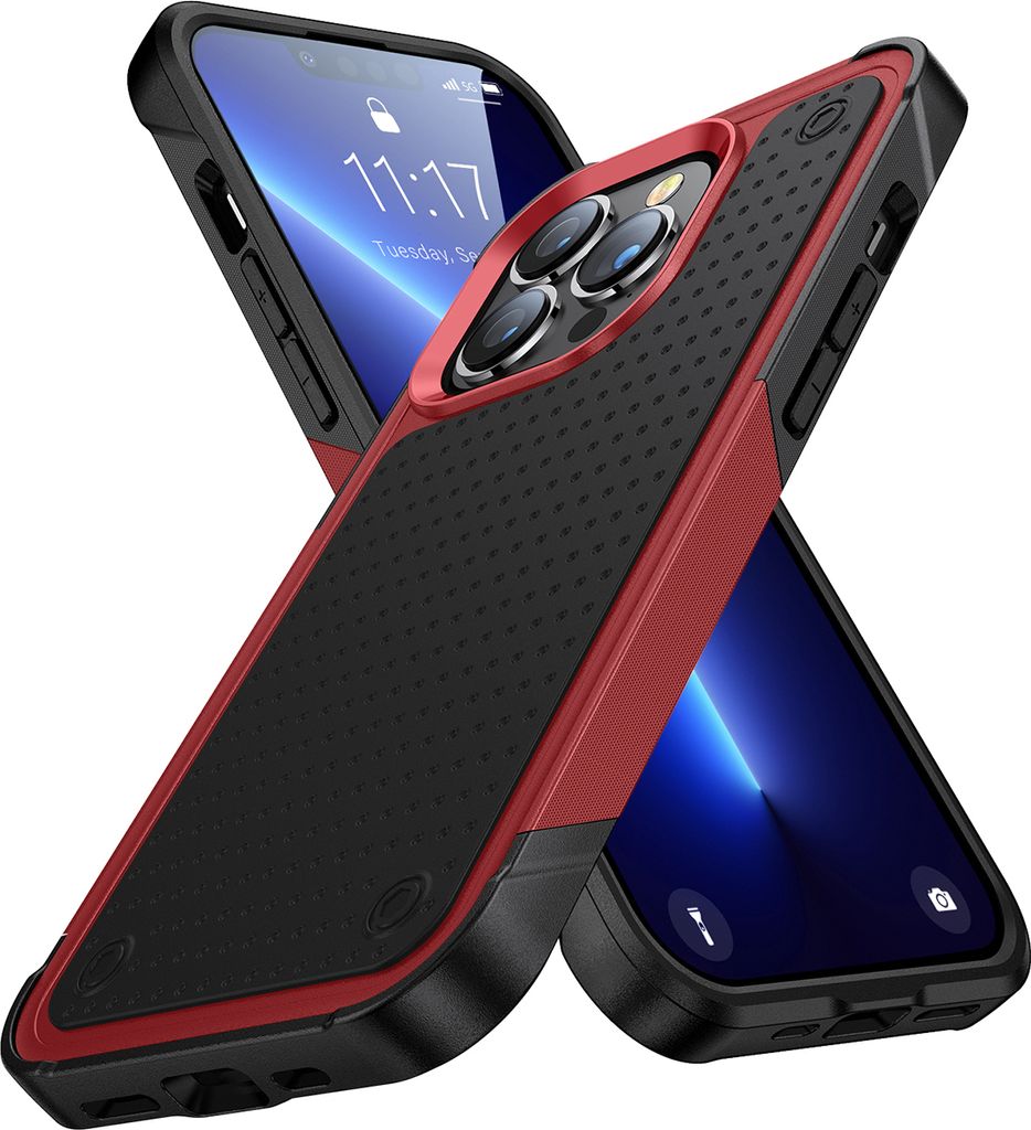 Für iPhone 12 Pro Max Hülle Militärqualität Stoßfest Hybrid 2 in 1 Hart PC Weich TPU Handyhülle Rot Schwarz