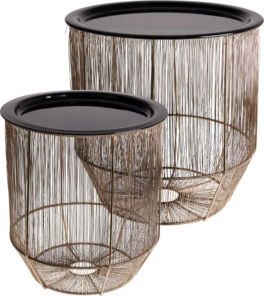 Table d'appoint design métal noir et or avec panier intégré - Lot de 2
