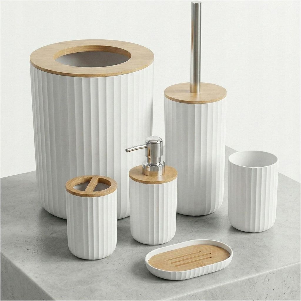 6-Teiliges Badezimmer-Set: Spenderbecher, Abfallkorb, Produktbild 