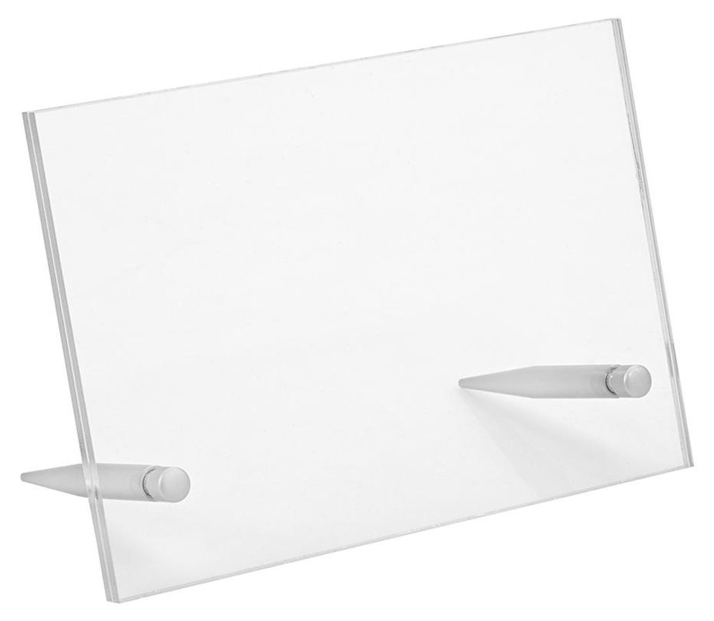 DIN A6 Quer Werbeaufsteller Acryl + Alu Silber matt, Tischaufsteller mit Aluminiumfüßen, Preisaufsteller Acrylglas
