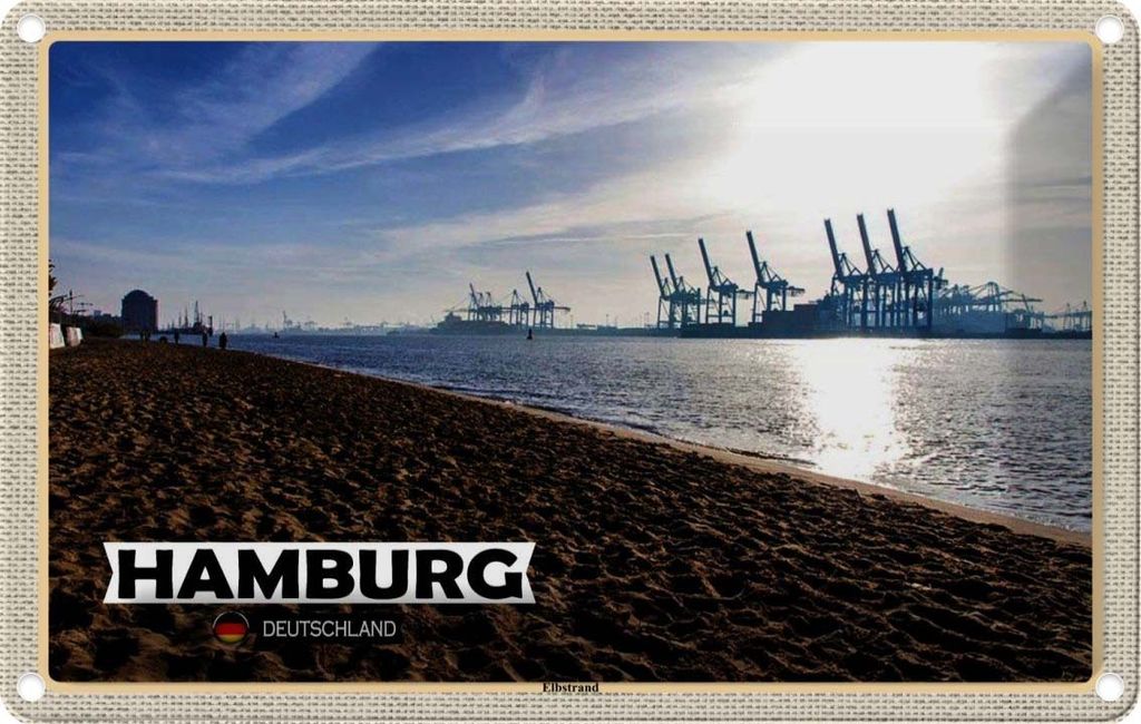 vianmo Blechschild 20x30 cm Hambrg Elbstrand Hafen Fluss Bildmotiv Reisemotiv Abenteuer Reisen Urlaub
