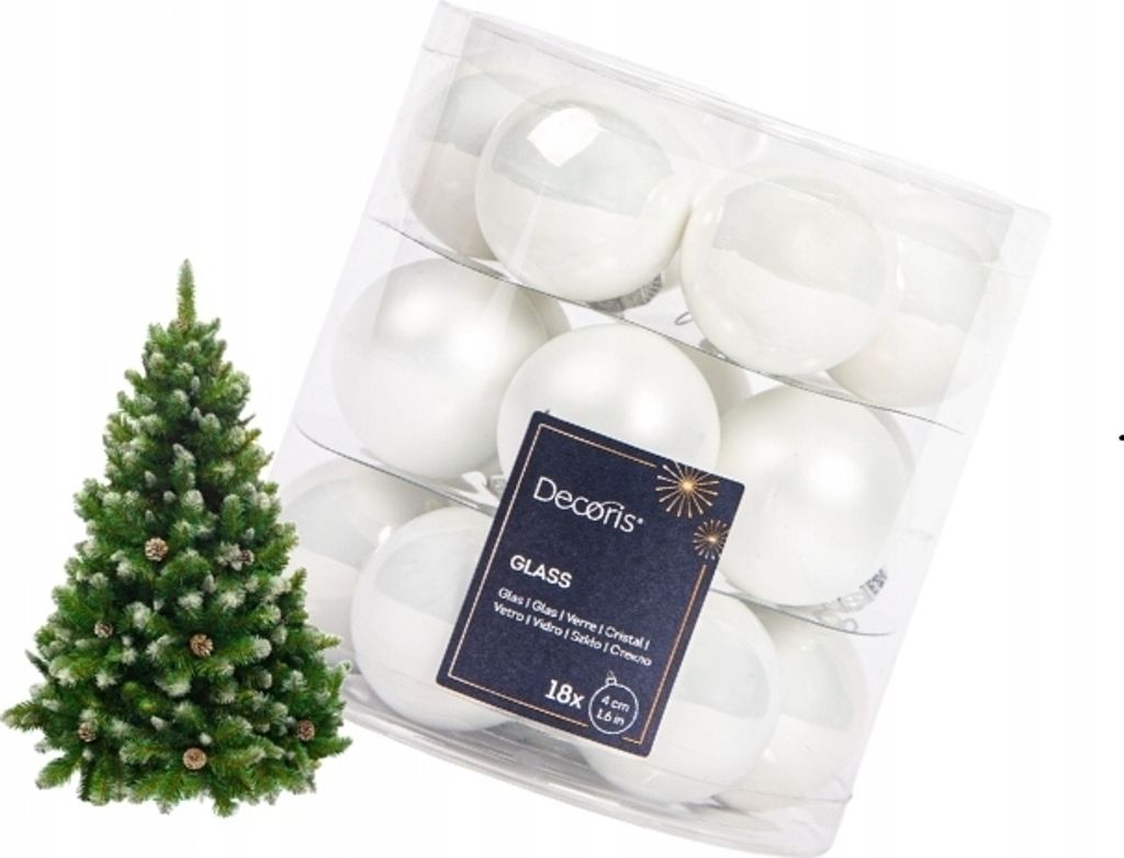 Bombki szklane okrągłe białe połysk/mat zestaw 4 cm 18 Zdjęcie produktu 