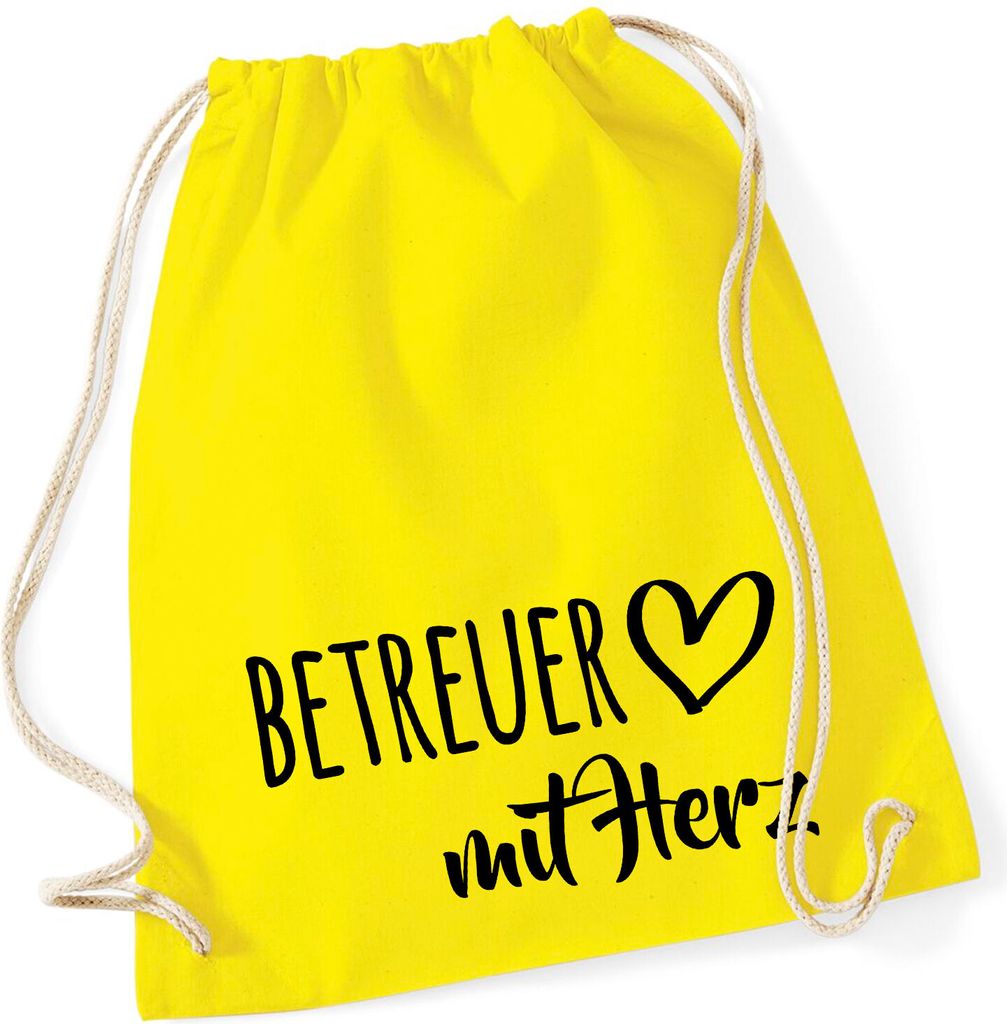 Huuraa Turnbeutel Betreuer mit Herz 12 Liter Yellow Baumwolle Rucksack Geschenkidee