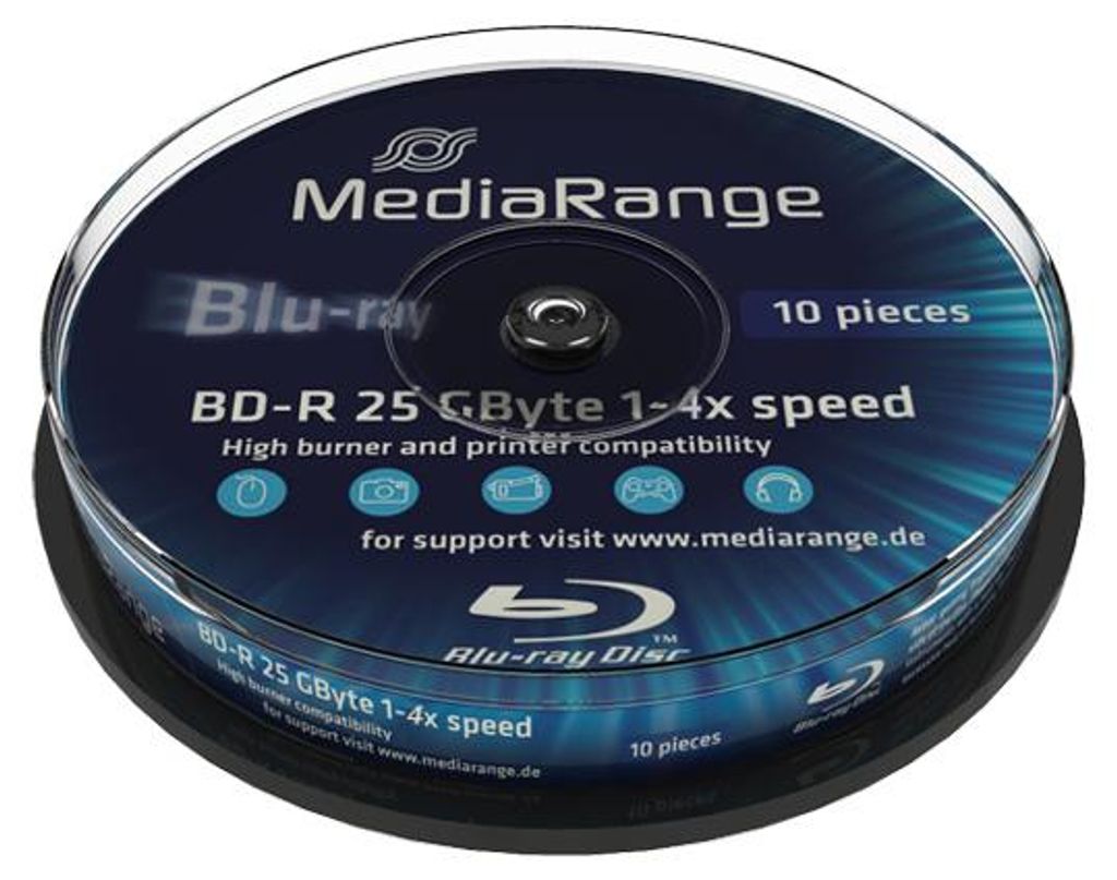 MediaRange MR499, BD-R, 25 GB, 6x, Tortenschachtel, 10 Produktbild 