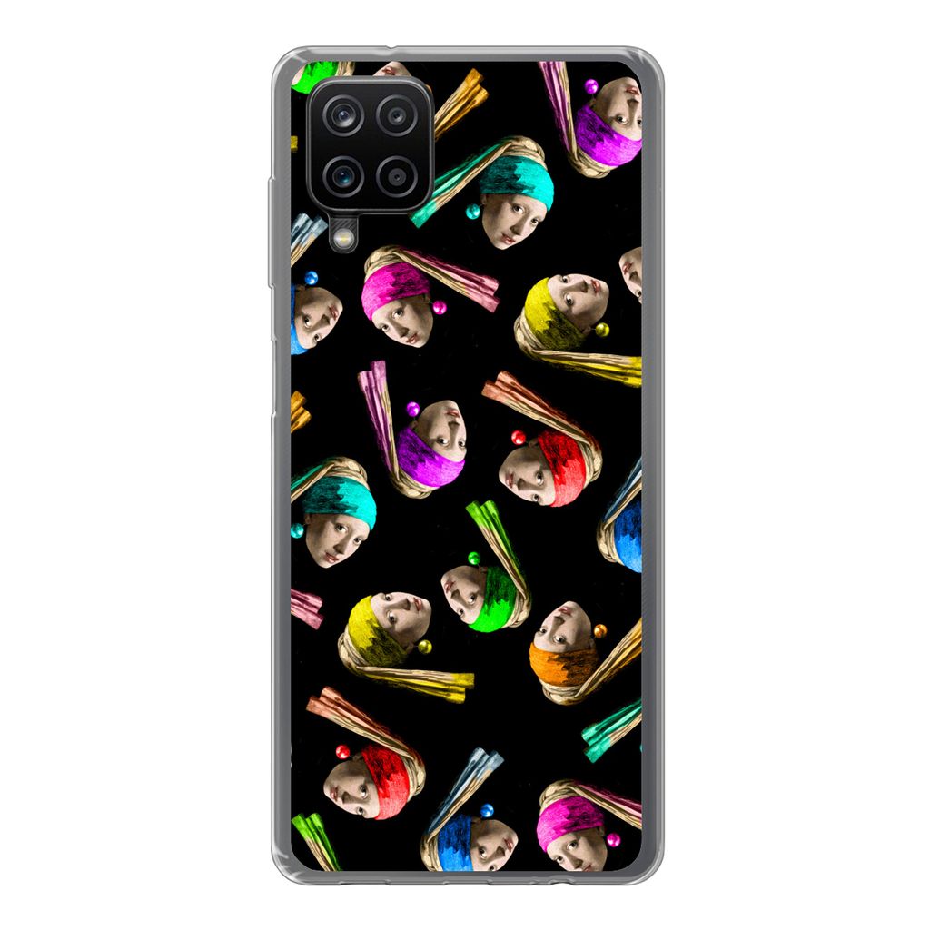 MuchoWow Handyhülle Schutzhülle Hülle für Samsung Galaxy A12 Das Mädchen mit dem Perlenohrring - Regenbogen - Schnittmuster Silikon Softcase...