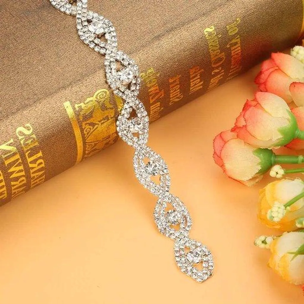 Collier à maillons Strass Lint argent et blanc 1m - Bijou luxe chic