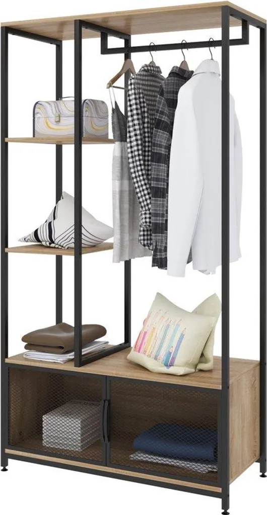 Penderie ouverte en bois clair - Portemanteau vestiaire pour chambre