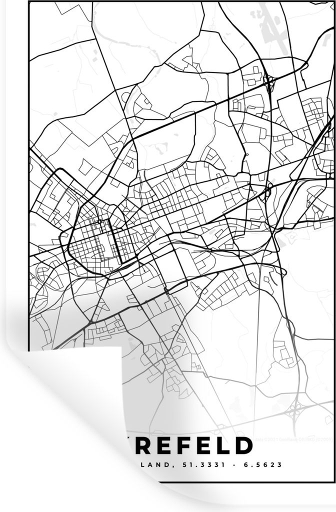 MuchoWow Wandtattoo Wandsticker Wandaufkleber Karte - Krefeld - Stadtplan 60x90 cm Selbstklebend und Repositionierbar - Sticker - Dekorfolie