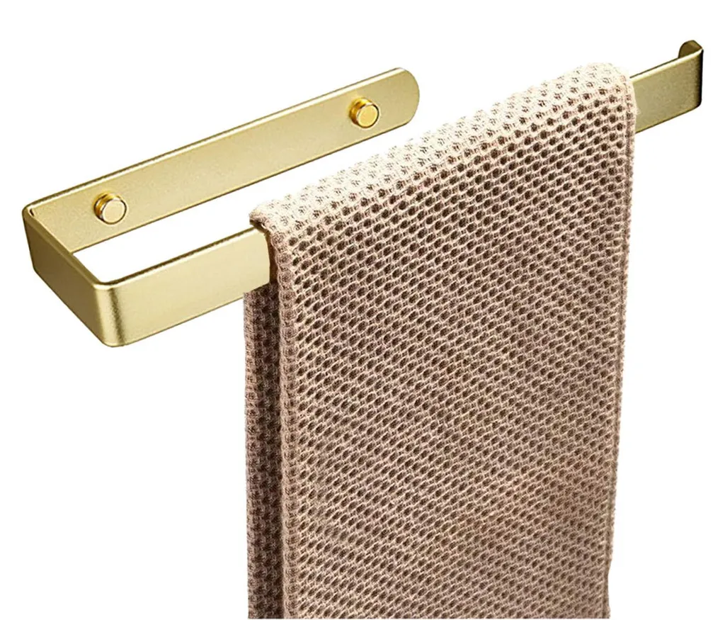 Porte-serviette autocollant en aluminium doré 31,5cm, fixation sans trou