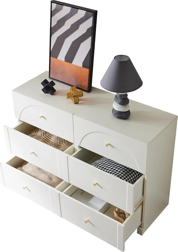 Commode blanche 120 cm de large avec 6 grands tiroirs de rangement - 9