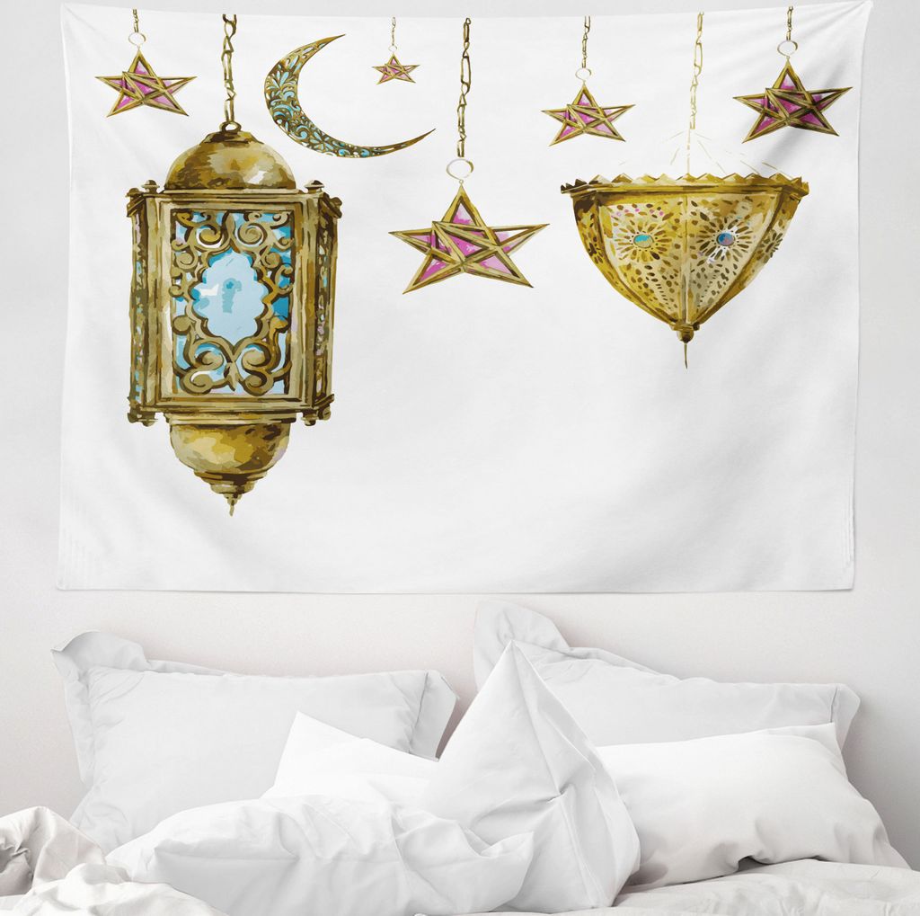 ABAKUHAUS Laterne Wandteppich, Aquarell-Mond-Stern aus Weiches Mikrofaser Stoff Waschbar ohne Verblassen Digitaldruck, 150 x 110 cm, Ringelblume Ro...