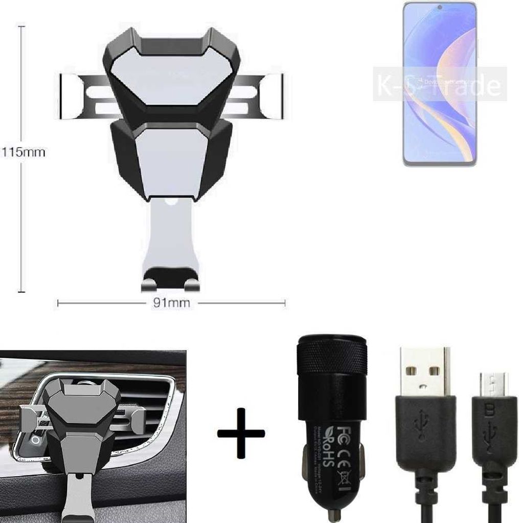 K-S-Trade KFZ Halterung kompatibel mit Huawei Enjoy 50 Pro Halterung Lüftungshalterung Lüftungsschlitz schwarz-silber Autohalterung Handy inkl. KFZ