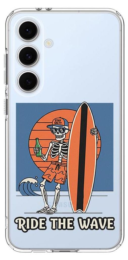 Flexible Hülle für das Samsung Galaxy S24 FE, Kameraschutz, TPU Silikon transparent, Skelett mit Surfbrett