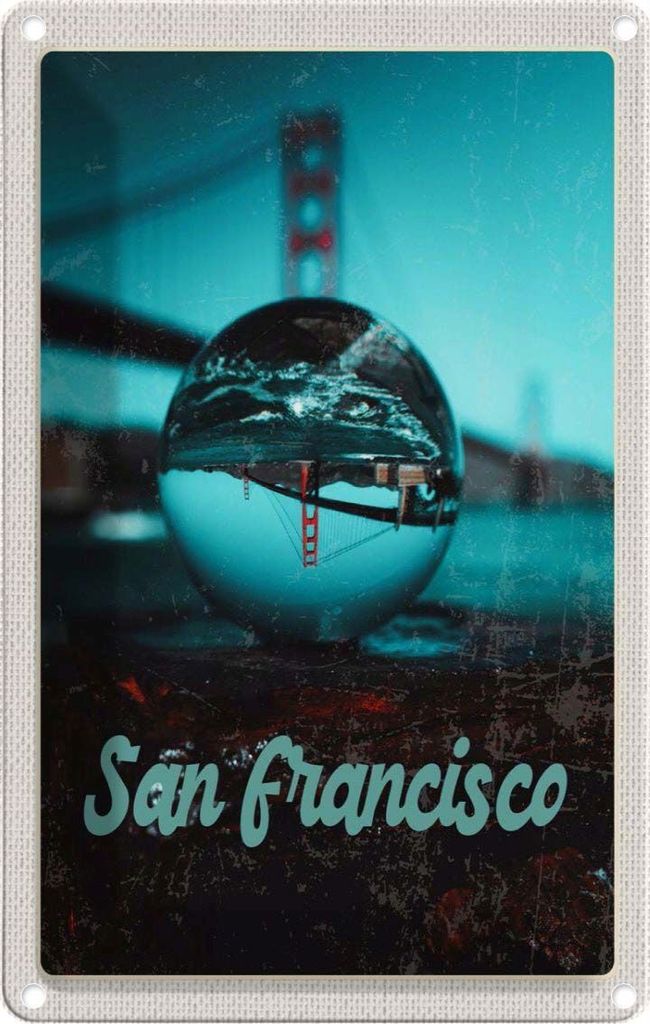 vianmo Blechschild 18x12 cm San Francisco Urlaub Brücke Meer Kurgel Trip Bildmotiv Reisemotiv Abenteuer Reisen