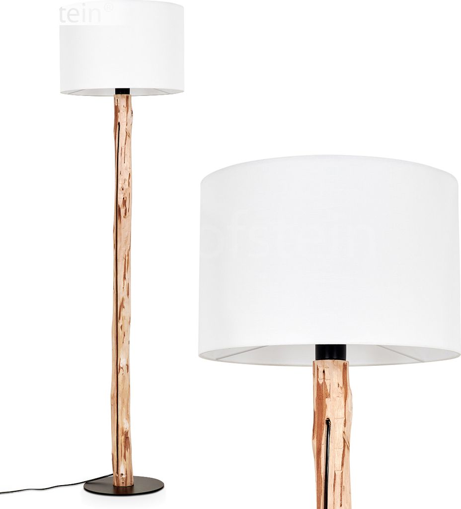 Longarone moderne Stehlampe aus Holz/Metall/Stoff in Natur/Schwarz/Weiß