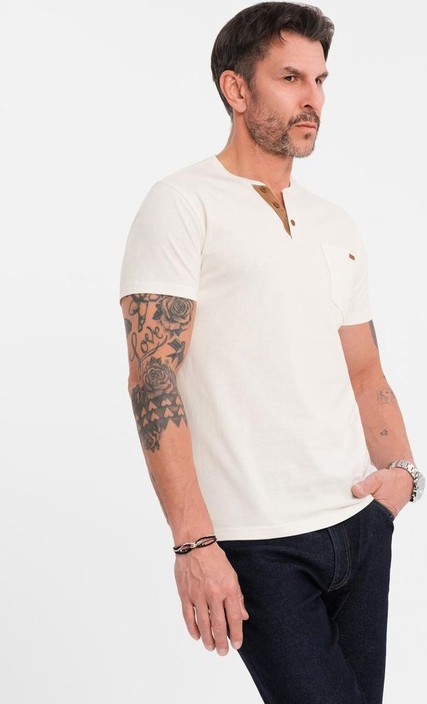 Ombre T-Shirt mit Knopfleiste und Wildlederbesatz weiß S