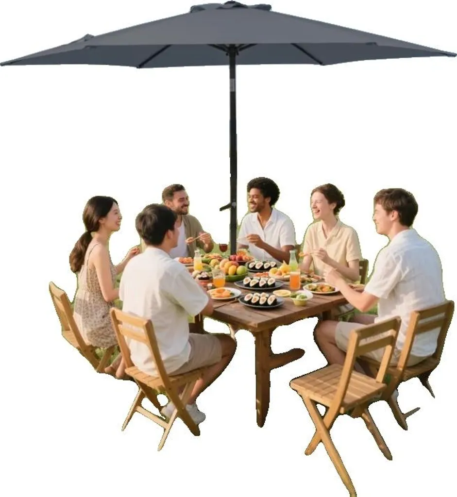 Parasol de terrasse gris foncé à double inclinaison pour jardin - 3m