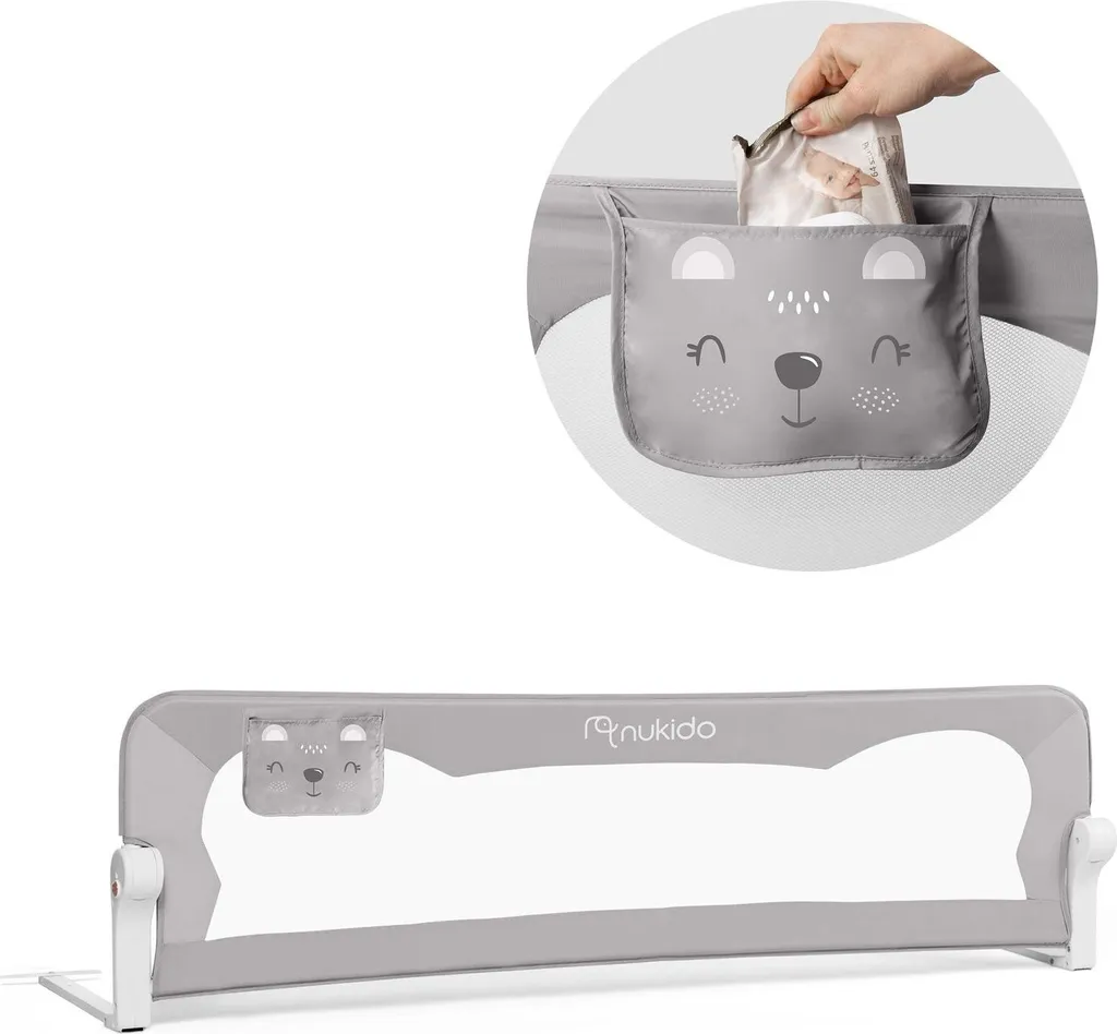 Barrière de Lit Protection Chute 180 cm Nukido Gris pour Sommier Adulte