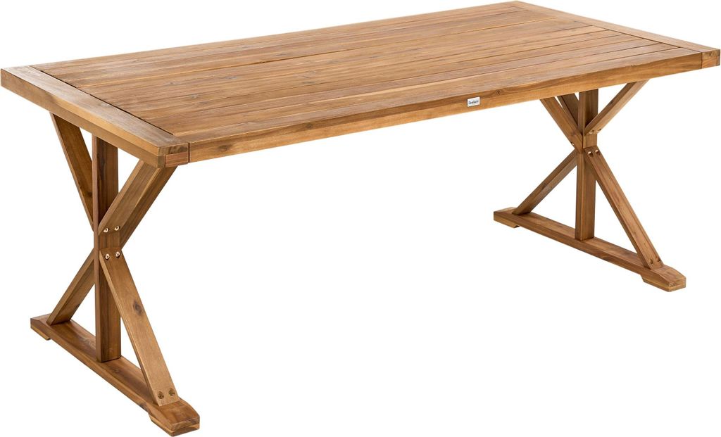 BELIANI Gartentisch Braun Akazienholz 180x90 cm Rechteckig für 6 Personen X-Holzbeine Rustikaler Stil Terrasse Outdoor Esstisch Holztisch