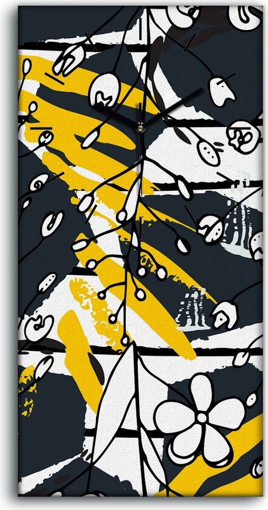 Wandbild Leinwand Bilder mit Uhr 30x60 Sommerblumen Tropischer Streifen Tier - schwarze Hände