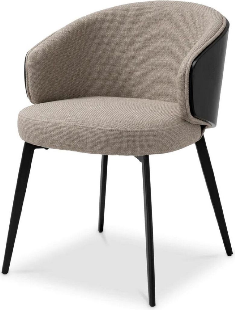 Casa Padrino Luxus Esszimmer Stuhl Grau / Schwarz 57 x 62 x H. 77 cm - Küchenstuhl mit Armlehnen - Esszimmer Möbel - Luxus Möbel - Luxus Qualität