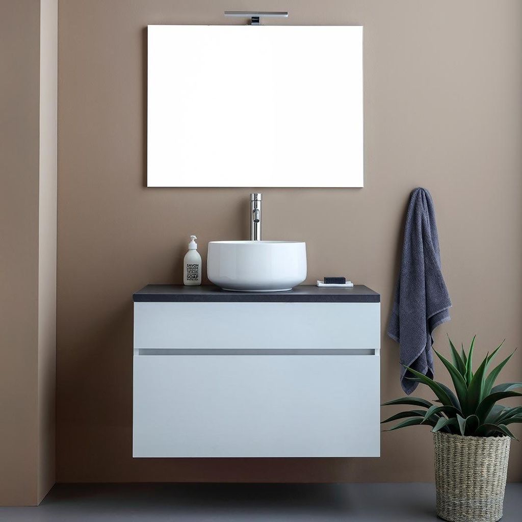 Mobile bagno sottolavabo 80cm sospeso moderno bianco e Immagine del prodotto 