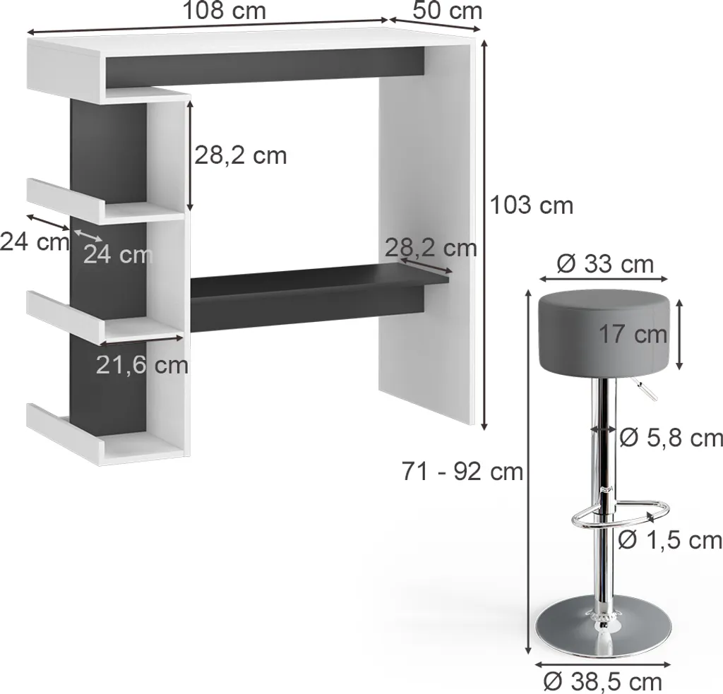 Set de Bar Compact Vicco Dana Blanc 108x50 cm : Solution Petit Espace