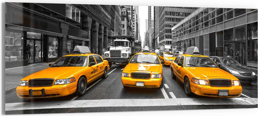 DEQORI Glasbild Echtglas 150x60 cm 'Gelbe Taxis in New York' Wandbild Bild modern Deko
