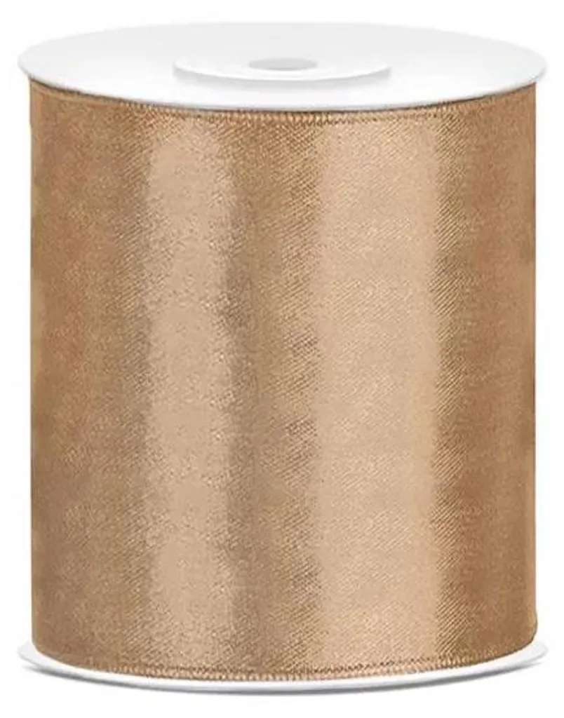 Ruban cadeau satin or clair 100mm pour emballages luxe et fêtes 25m