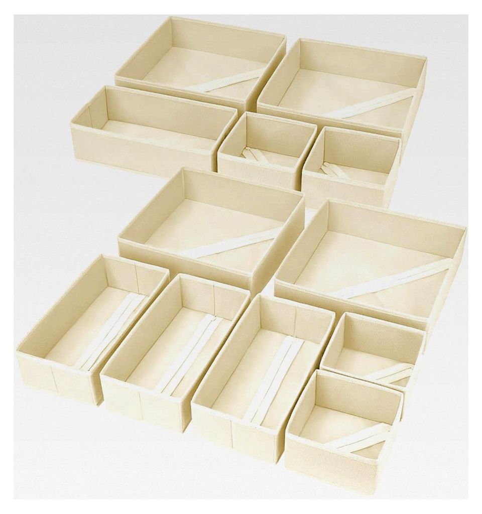 Kleiderschrank Organizer - 12er Set Schubladen Organizer für Kleidung, Faltbare Aufbewahrungsboxen für Kommode, Socken, BHs, Beige