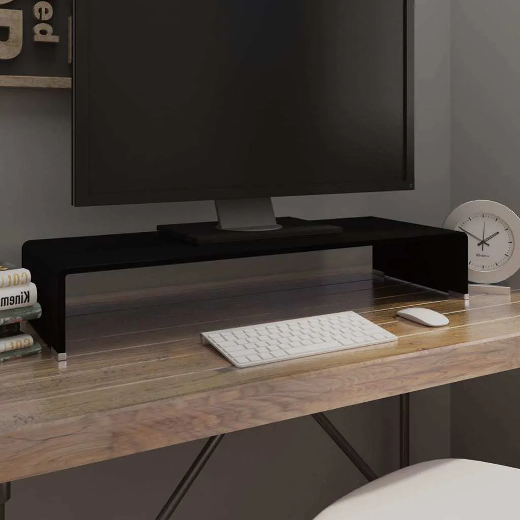 Supporto Monitor RICOO 54x26x10 Cm – Rialzo Ergonomico In Nero Per Schermi 13-32 Pollici