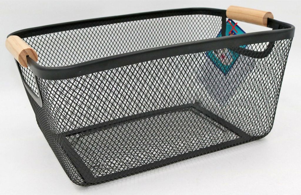 Drahtkorb mit Holzgriff schwarz 33x21x15cm | Dekorativer Metallkorb im Industrial-Stil | Ideal für Aufbewahrung & Deko im Haushalt