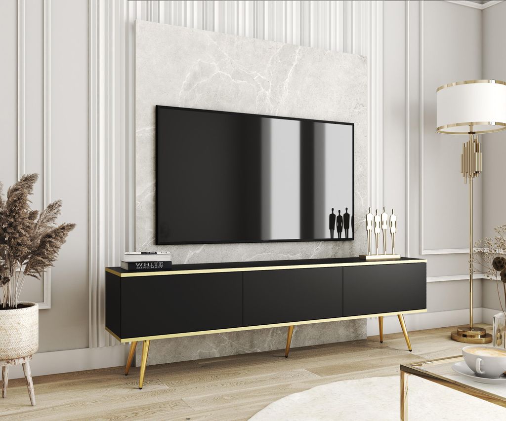 TV Schrank – TV Kommode – Fernsehtisch – ORO – RTV-175 – Schwarz – 175 cm –Push-to-Open Funktion – Mehrfarbig – Modernes Wohnmöbel